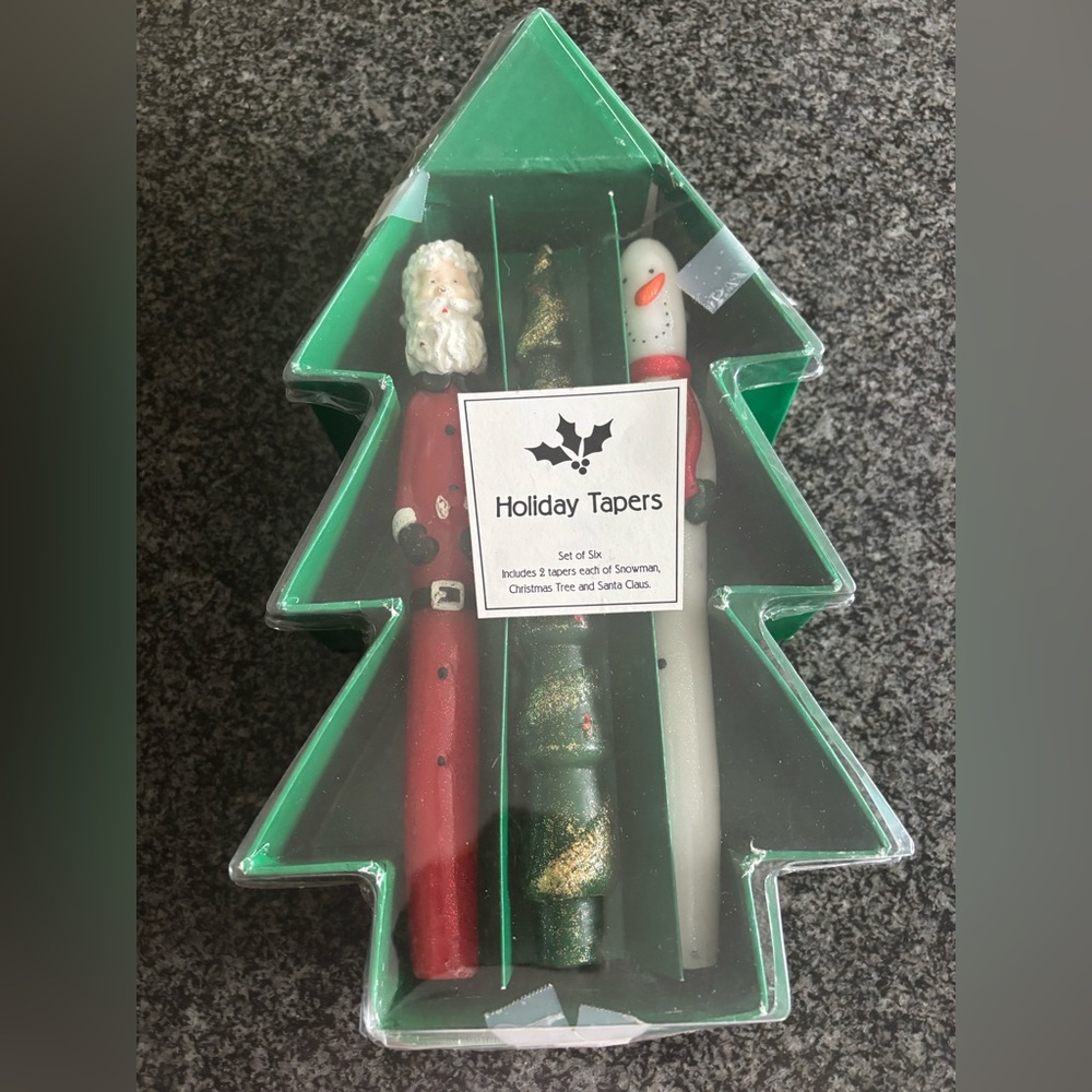 Holiday Tapers Set of 6- Santa, Snowman & Christmas Tree